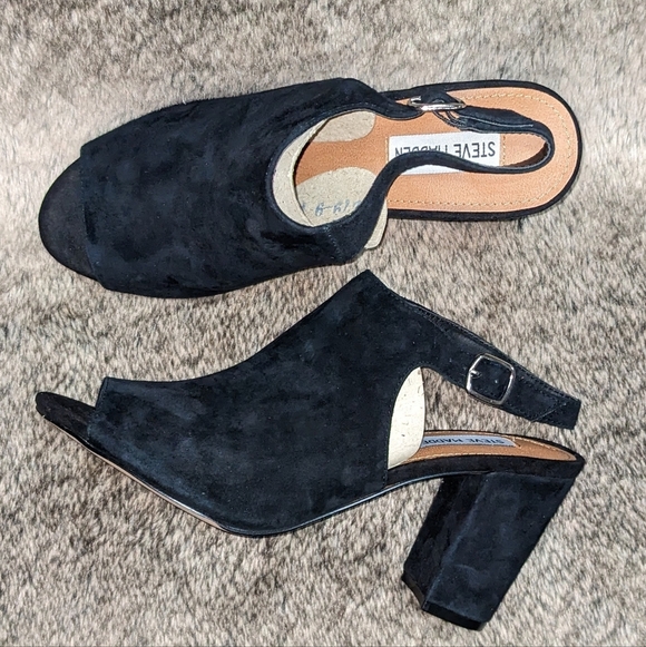 Steve Madden Deagen Black Suede Peep Toe Heels Women's 10 NWOT - Picture 9 of 13